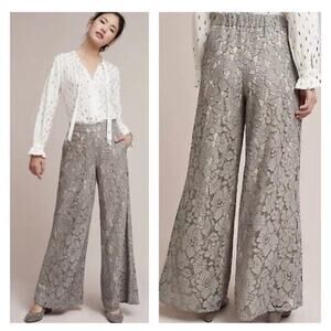 Feather Bone by Anthropologie Gray Lace Wide Leg Pants